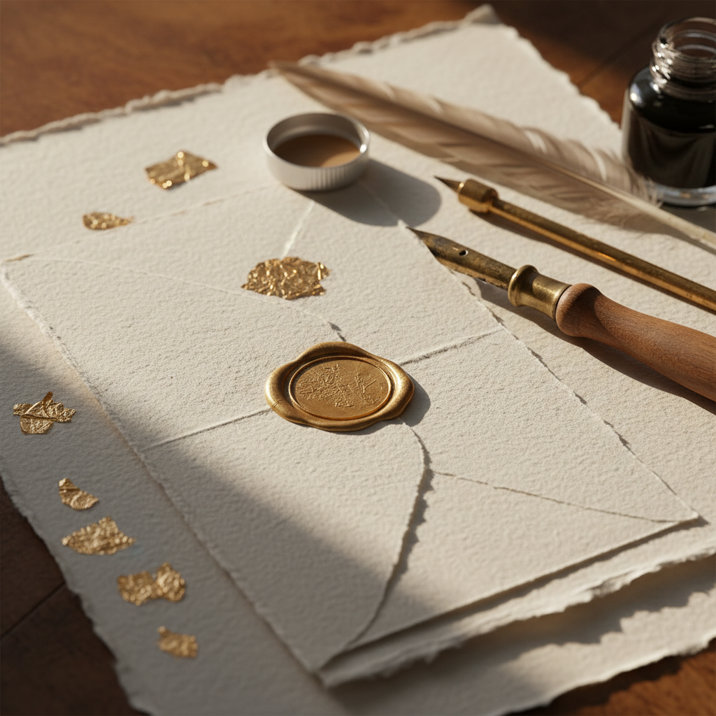 Invitación: papel de algodón y sello