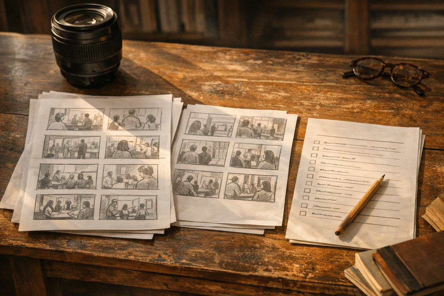 Detalle: storyboard y notas durante un taller de cine