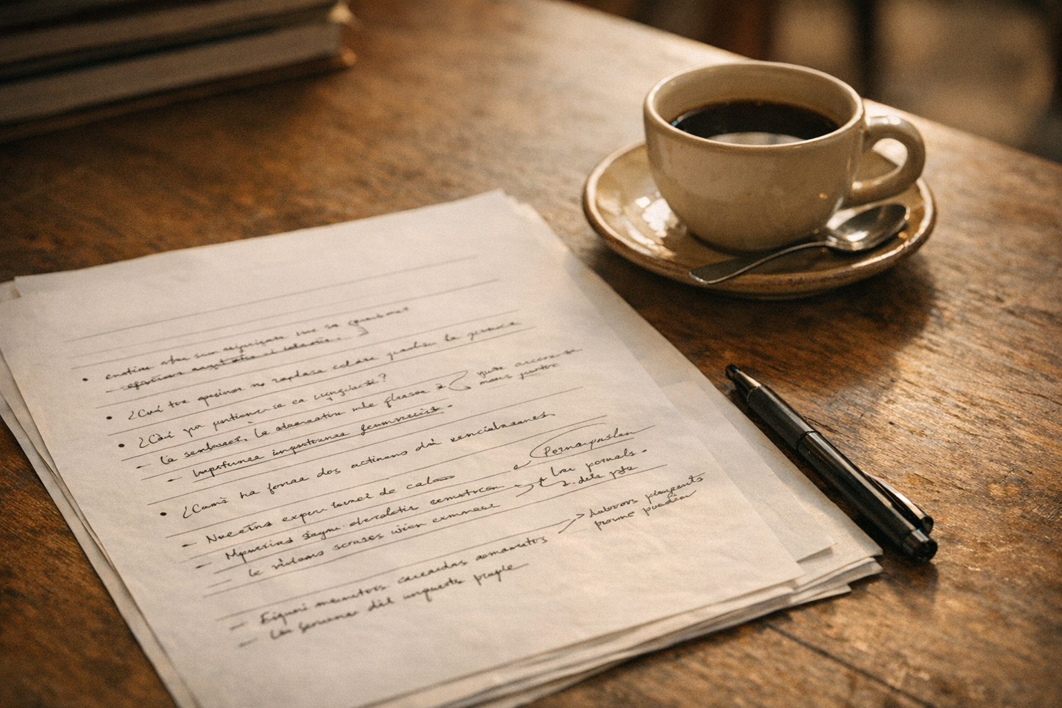 Detalle: cuaderno con preguntas y notas de entrevista